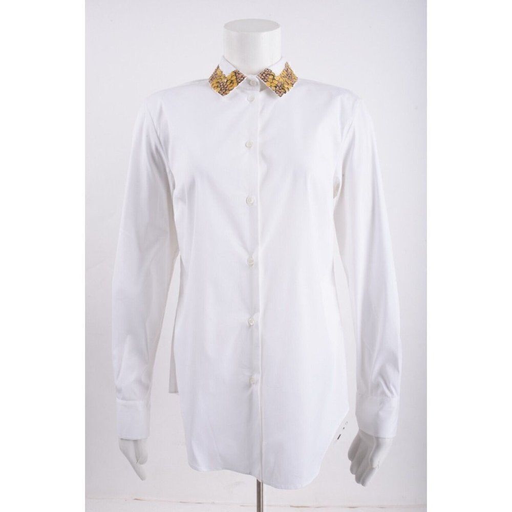 Piazza Sempione Womens Blouse Shirt White Sequin Collar Embellished IT 42 US 6